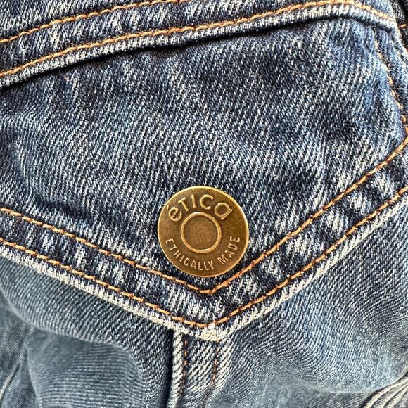 Etica Denim Jean Sleeveless Dress Small Button Western Minimalist Eco Casual - Picture 6 of 10